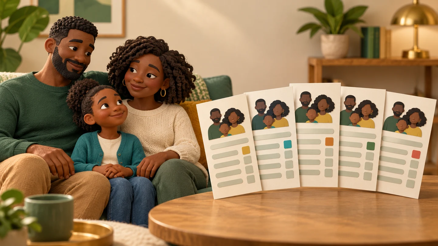 One family beside five versions of the same family record